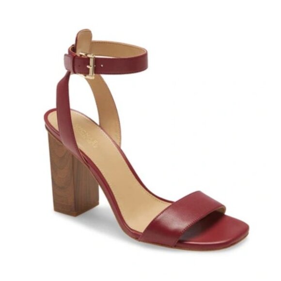 Michael Kors Petra Block Heel Maroon Fall Wedding Guest Shoes Authentic Leather - Picture 1 of 13